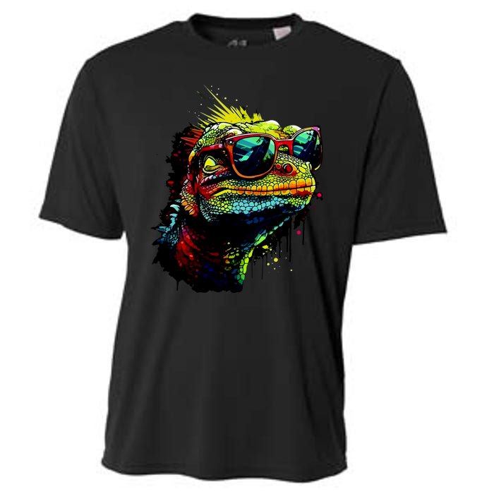 Colorful Lizard With Sunglasses Cooling Performance Crew T-Shirt