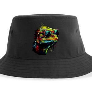 Colorful Lizard With Sunglasses Sustainable Bucket Hat