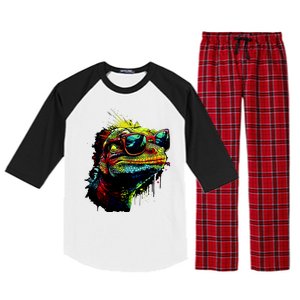 Colorful Lizard With Sunglasses Raglan Sleeve Pajama Set