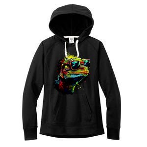 Colorful Lizard With Sunglasses Women's Fleece Hoodie