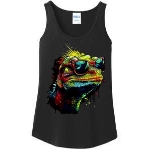 Colorful Lizard With Sunglasses Ladies Essential Tank