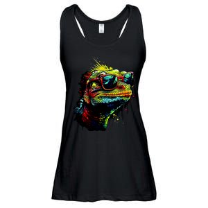 Colorful Lizard With Sunglasses Ladies Essential Flowy Tank