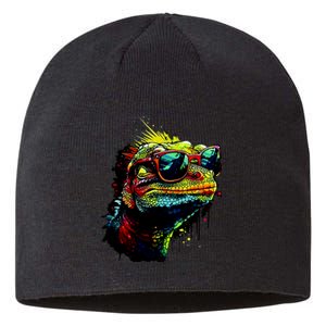 Colorful Lizard With Sunglasses Sustainable Beanie