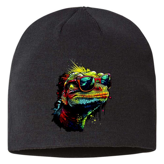 Colorful Lizard With Sunglasses Sustainable Beanie