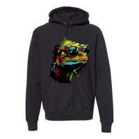 Colorful Lizard With Sunglasses Premium Hoodie