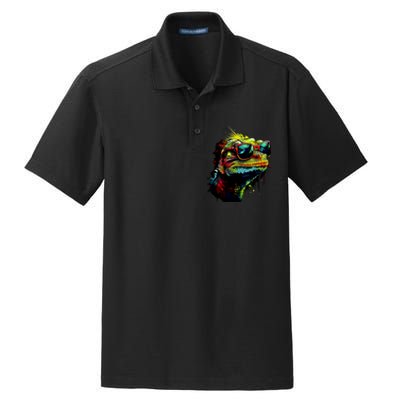 Colorful Lizard With Sunglasses Dry Zone Grid Polo