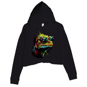 Colorful Lizard With Sunglasses Crop Fleece Hoodie