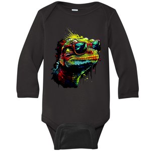 Colorful Lizard With Sunglasses Baby Long Sleeve Bodysuit