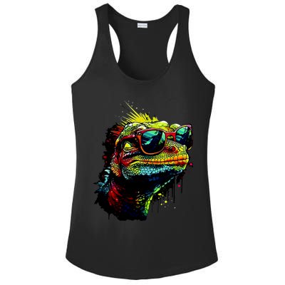 Colorful Lizard With Sunglasses Ladies PosiCharge Competitor Racerback Tank
