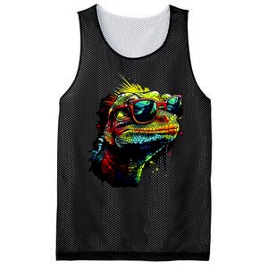 Colorful Lizard With Sunglasses Mesh Reversible Basketball Jersey Tank