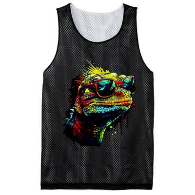Colorful Lizard With Sunglasses Mesh Reversible Basketball Jersey Tank