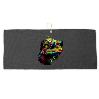 Colorful Lizard With Sunglasses Large Microfiber Waffle Golf Towel