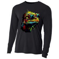 Colorful Lizard With Sunglasses Cooling Performance Long Sleeve Crew