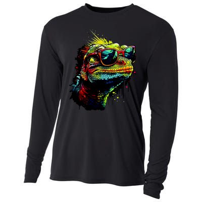 Colorful Lizard With Sunglasses Cooling Performance Long Sleeve Crew