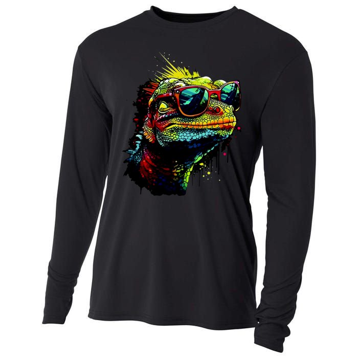 Colorful Lizard With Sunglasses Cooling Performance Long Sleeve Crew