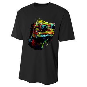 Colorful Lizard With Sunglasses Performance Sprint T-Shirt