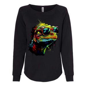 Colorful Lizard With Sunglasses Womens California Wash Sweatshirt