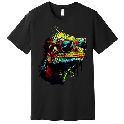 Colorful Lizard With Sunglasses Premium T-Shirt