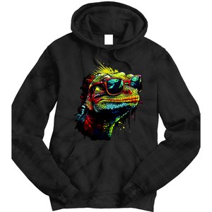 Colorful Lizard With Sunglasses Tie Dye Hoodie