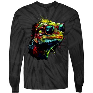 Colorful Lizard With Sunglasses Tie-Dye Long Sleeve Shirt