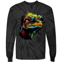 Colorful Lizard With Sunglasses Tie-Dye Long Sleeve Shirt