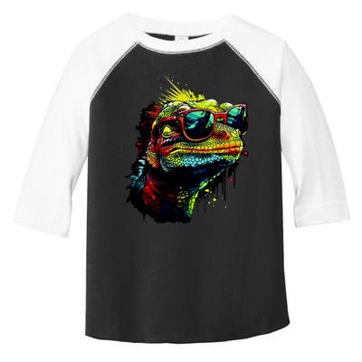 Colorful Lizard With Sunglasses Toddler Fine Jersey T-Shirt