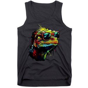 Colorful Lizard With Sunglasses Tank Top