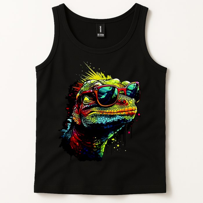 Colorful Lizard With Sunglasses Tank Top