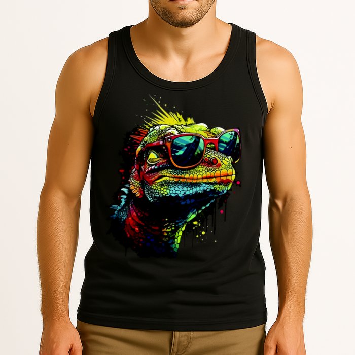 Colorful Lizard With Sunglasses Tank Top