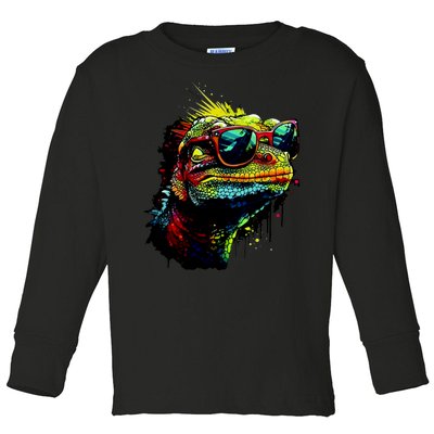 Colorful Lizard With Sunglasses Toddler Long Sleeve Shirt