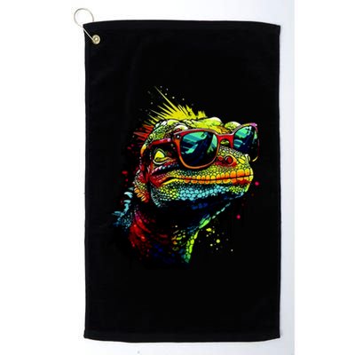 Colorful Lizard With Sunglasses Platinum Collection Golf Towel