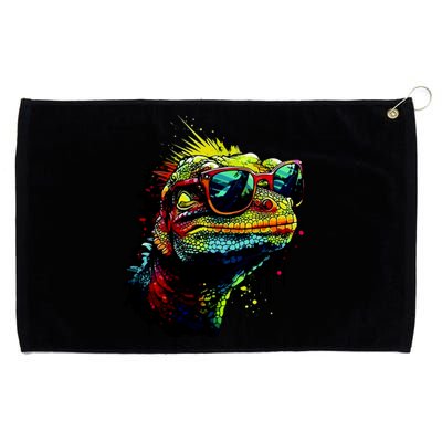 Colorful Lizard With Sunglasses Grommeted Golf Towel