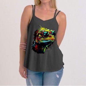 Colorful Lizard With Sunglasses Women's Strappy Tank