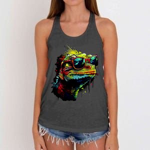 Colorful Lizard With Sunglasses Women's Knotted Racerback Tank