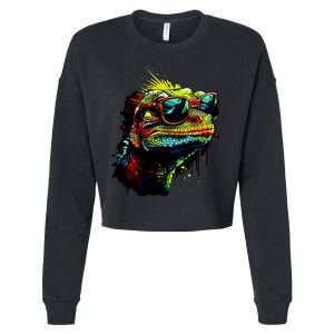 Colorful Lizard With Sunglasses Cropped Pullover Crew