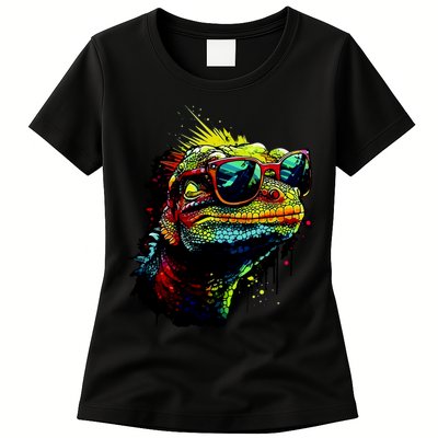 Colorful Lizard With Sunglasses Womens T-Shirt