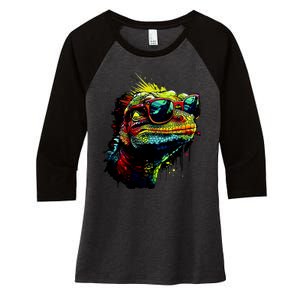 Colorful Lizard With Sunglasses Women's Tri-Blend 3/4-Sleeve Raglan Shirt