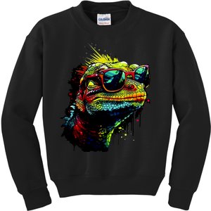 Colorful Lizard With Sunglasses Kids Sweatshirt