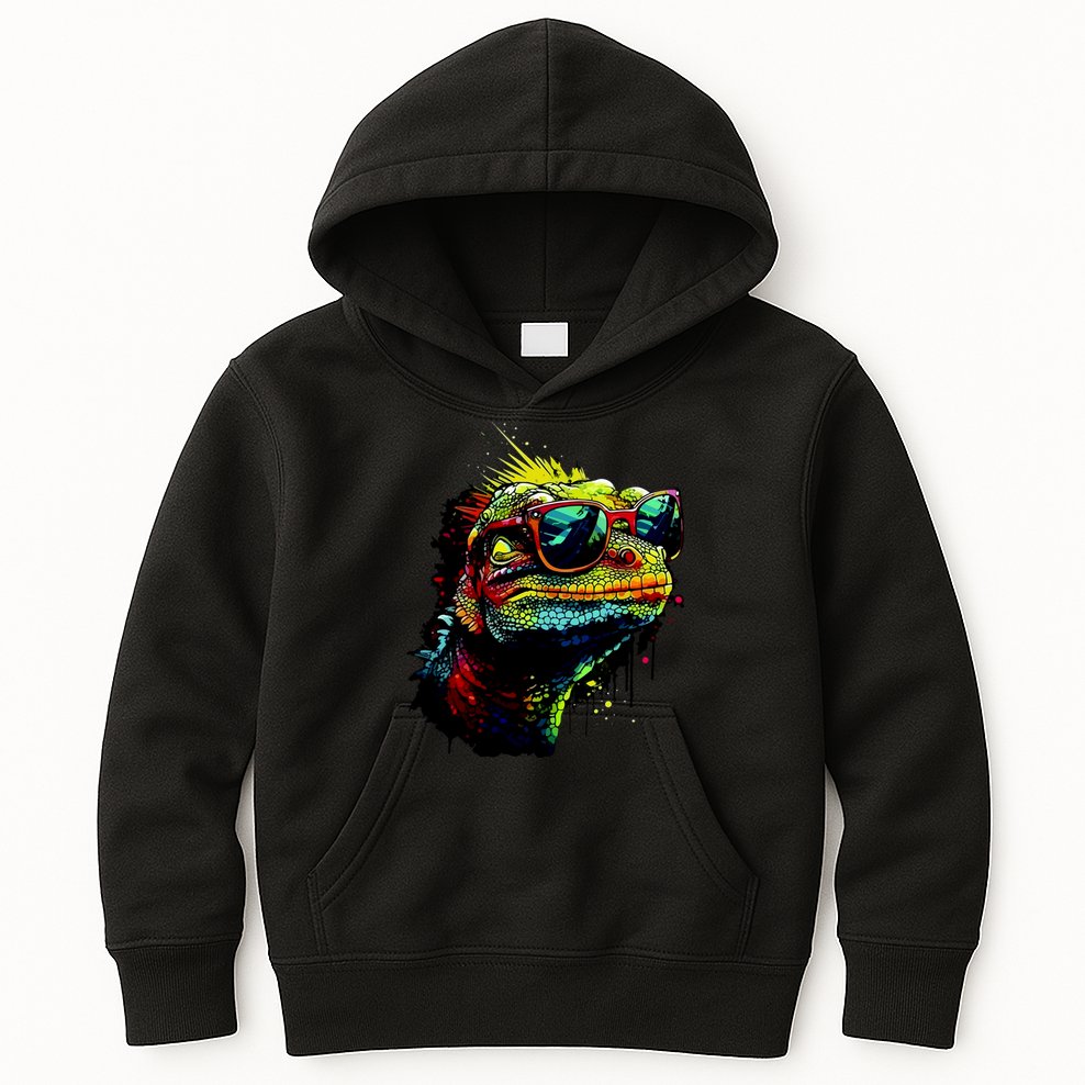 Colorful Lizard With Sunglasses Kids Hoodie