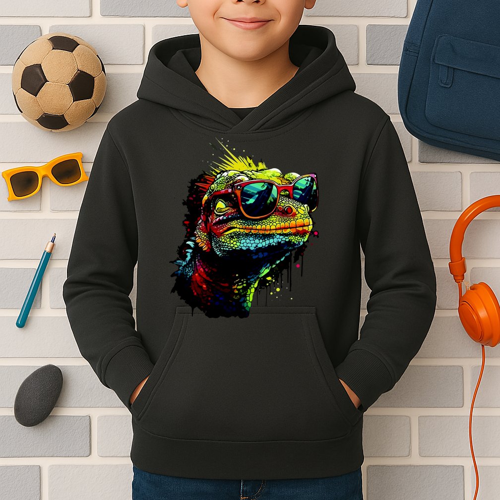 Colorful Lizard With Sunglasses Kids Hoodie
