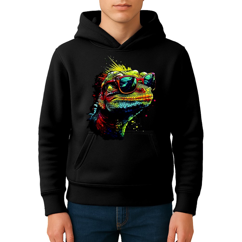 Colorful Lizard With Sunglasses Kids Hoodie