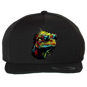 Colorful Lizard With Sunglasses Wool Snapback Cap