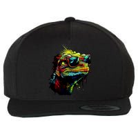 Colorful Lizard With Sunglasses Wool Snapback Cap