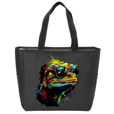 Colorful Lizard With Sunglasses Zip Tote Bag