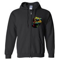 Colorful Lizard With Sunglasses Full Zip Hoodie