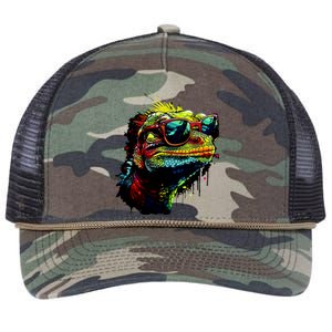 Colorful Lizard With Sunglasses Retro Rope Trucker Hat Cap