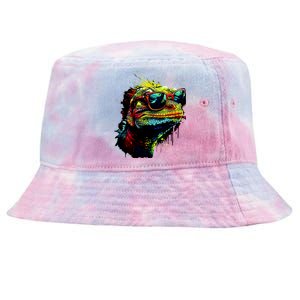 Colorful Lizard With Sunglasses Tie-Dyed Bucket Hat