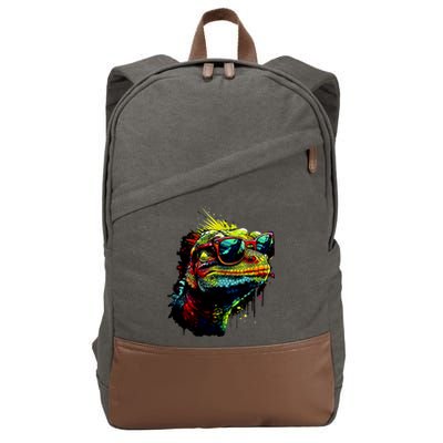 Colorful Lizard With Sunglasses Cotton Canvas Backpack