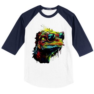 Colorful Lizard With Sunglasses Baseball Sleeve Shirt