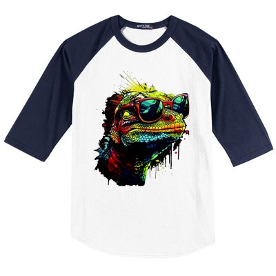 Colorful Lizard With Sunglasses Baseball Sleeve Shirt